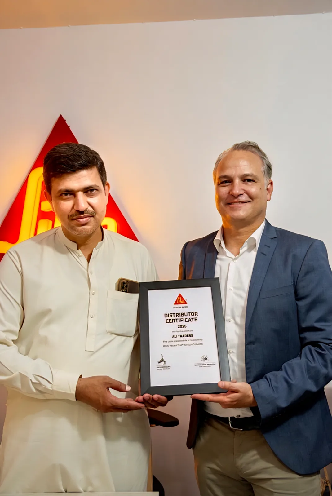 Ali Traders receiving the 2026 Sika distributor certificate