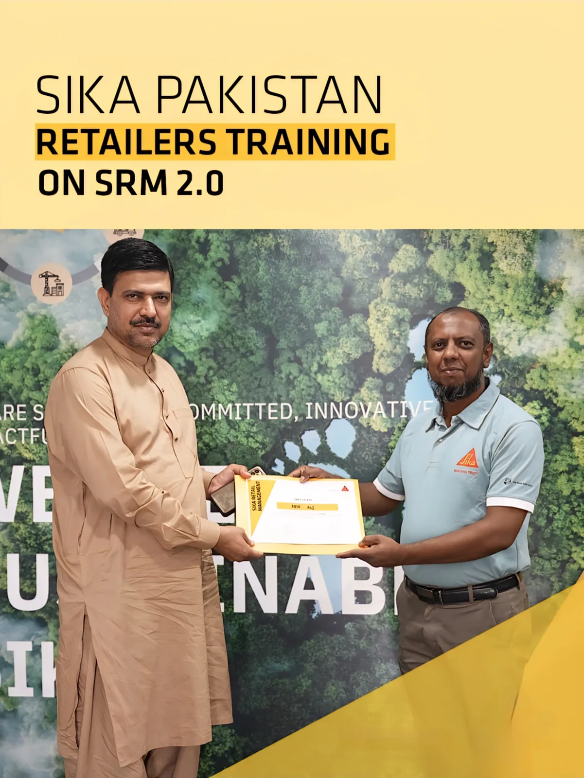 Ali Traders receiving a Sika Retail Management SRM 2.0 training certificate
